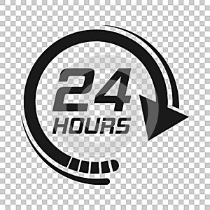 24 hours clock sign icon in transparent style. Twenty four hour open vector illustration on isolated background. Timetable