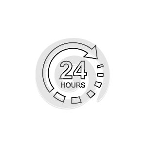 24 hours clock sign line icon in flat style. Twenty four hour open vector illustration on white isolated background