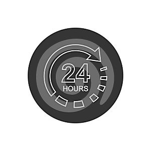 24 hours clock sign line icon in flat style. Twenty four hour open vector illustration on white isolated background