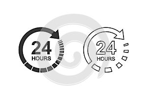 24 hours clock sign line icon set in flat style. Twenty four hour open vector illustration on white isolated