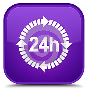 24 hours delivery icon special purple square button