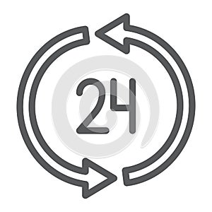 24 hours delivery line icon, service and delivery, twenty four hour sign, vector graphics, a linear pattern
