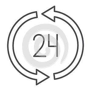 24 hours delivery thin line icon, service and delivery, twenty four hour sign, vector graphics, a linear pattern