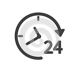 24 hours icon isolated on white background. Clock icon. Twenty four hour open. Vector illustration