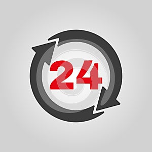 The 24 hours icon. Twenty-four hours open symbol. Flat