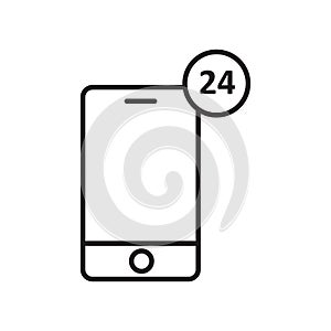 24 hours icon vector isolated on white background, 24 hours sign , sign and symbols in thin linear outline style