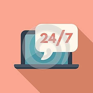 24 hours online support icon flat vector. Laptop tech work