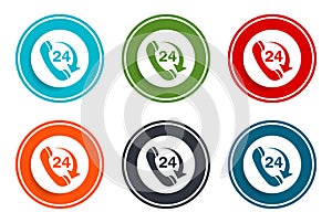 24 hours open phone rotate arrow icon flat vector illustration design round buttons collection 6 concept colorful frame simple