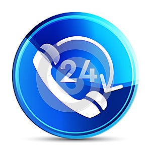24 hours open phone rotate arrow icon glassy vibrant sky blue round button illustration