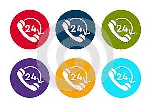 24 hours open phone rotate arrow icon modern flat round button set illustration
