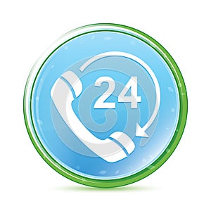 24 hours open phone rotate arrow icon natural aqua cyan blue round button