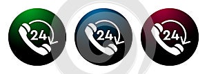 24 hours open phone rotate arrow icon night surface round button set illustration