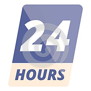 24 hours open shop icon cartoon vector. Hour clock