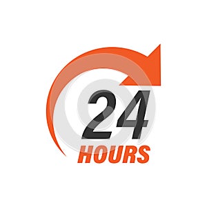 24 hours service icon in flat style. All day business and service vector illustration on isolated background. Quick service time