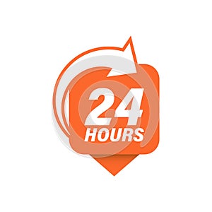 24 hours service icon in flat style. All day business and service vector illustration on isolated background. Quick service time