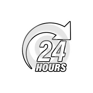 24 hours service icon in flat style. All day business and service vector illustration on isolated background. Quick service time