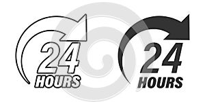 24 hours service icon in flat style. All day business and service vector illustration on isolated background. Quick service time
