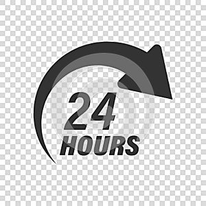 24 hours service icon in flat style. All day business and service vector illustration on isolated background. Quick service time