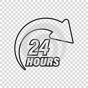 24 hours service icon in flat style. All day business and service vector illustration on isolated background. Quick service time