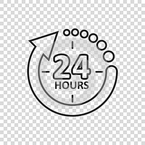 24 hours service icon in flat style. All day business and service vector illustration on isolated background. Quick service time