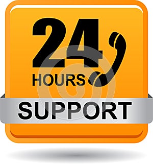 24 hours support web button orange