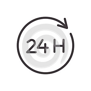 24 hours thin line icon. Vector design, easily editable. Always open twenty four hour service