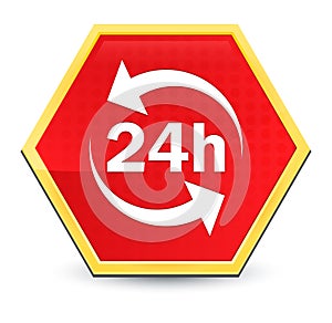 24 hours update icon abstract red hexagon button bright yellow frame elegant design