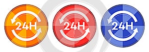 24 hours update icon burst light round button set illustration