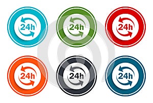 24 hours update icon flat vector illustration design round buttons collection 6 concept colorful frame simple circle set
