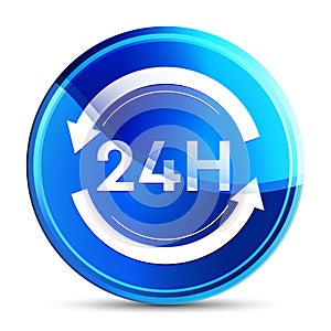 24 hours update icon glassy vibrant sky blue round button illustration