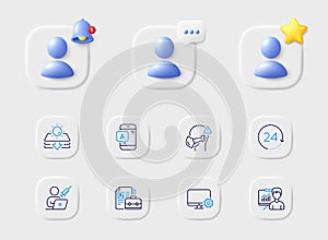 24 hours, Vaccination appointment and Monitor settings line icons. For web app, printing. Vector