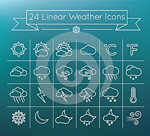 24 Linear Flat weather icon set