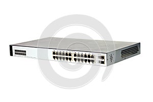 24-port gigabit switch black and white color isolated on white background.