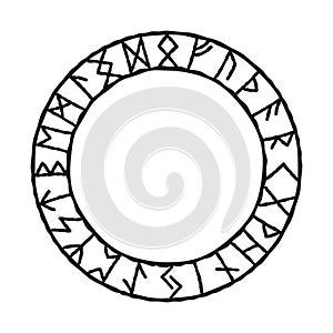 24 runes in circle. Vector set of ancient Old Norse runes Elder Futhark. Viking style, design template. Mystical