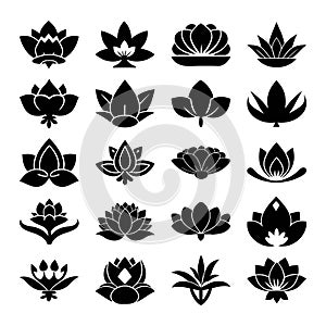 24 Vector Black Lotus Silhouette Icons or Logo Set