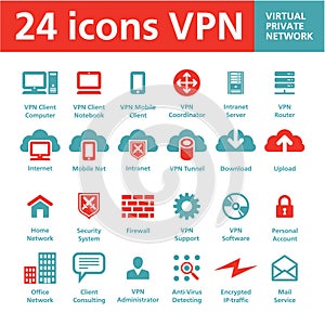24 Vector Icons VPN (Virtual Private Network)