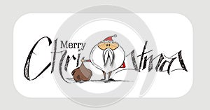 2400Merry Christmas! Christmas Background Cartoon Style Hand Sketchy drawing of a funny Santa Claus Holding gift bag