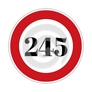 245 kmph or mph speed limit sign icon. Road side speed indicator safety element