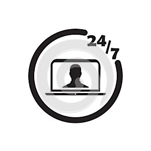 247 online learning icon black vector design illustration