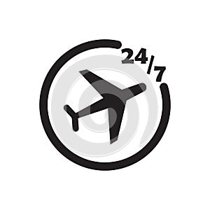 247 plane ticket icon black vector design illustration