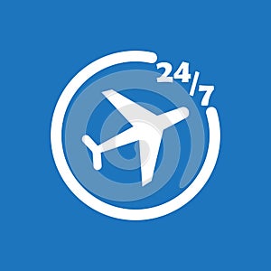 247 plane ticket icon flat vector design illustration