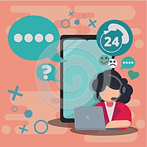 24h all the time call center support via phone vector illustrator