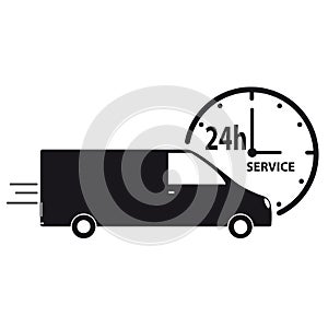 24h Delivery Service Truck Icon - Vector Illustration - Isolated On White