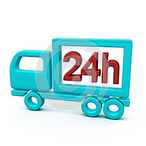 24h delivery truck symbol, 3d