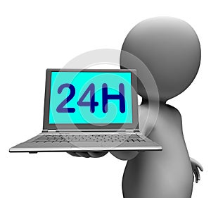 24h Laptop And Character Shows All Day Open On Web