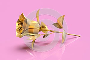 24K Golden Rose on Reflective Pink Background - Exquisite 3D Rendering