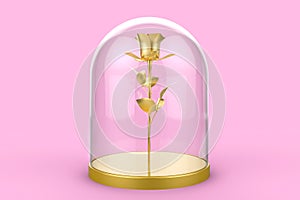 24K Golden Rose Under Glass Dome - Beauty and the Beast Concept 3D Illustration