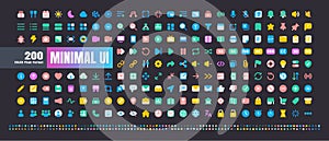 24x24 Pixel Perfect. Basic User Interface Essential Set. 200 Flat Color Icons. For App, Web, Print. Round Cap and Round Corner.