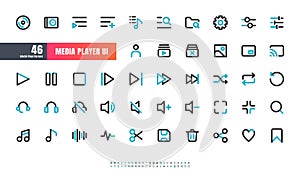 24x24 Pixel Perfect. Multimedia Players User Interface UI. Bicolor Line Outline Icons. For App, Web, Print. 2 Pixel Stroke Wide