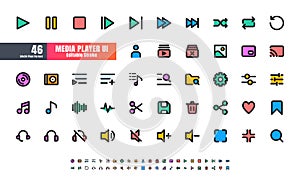 24x24 Pixel Perfect. Multimedia Players User Interface UI. Flat Filled Color Line Outline Icons. For App, Web, Print. Editable